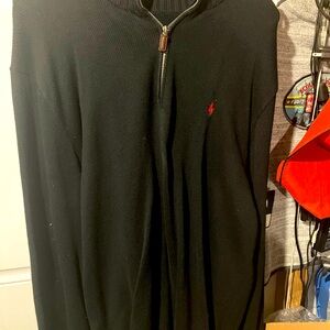 Polo Ralph Lauren Mock Neck Sweater Black Pullover 1/4 Zip Cotton Knit Size XLT